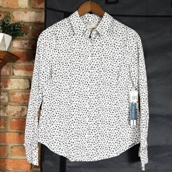 Court & Rowe White Black Mini Floral Print Button Up Blouse - Picture 4 of 9